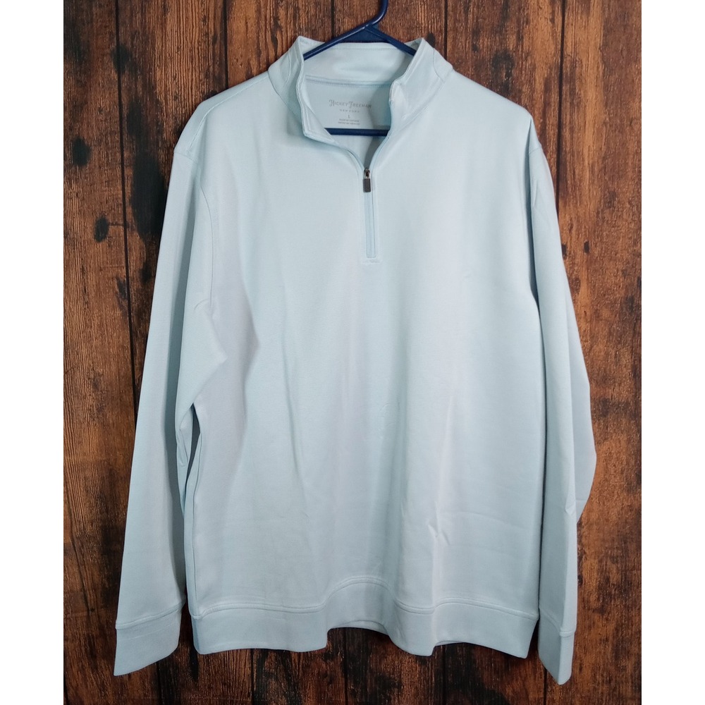 Hickey Freeman Mens Large Light Blue Quarter Zip Pullover Performance Golf Shirt